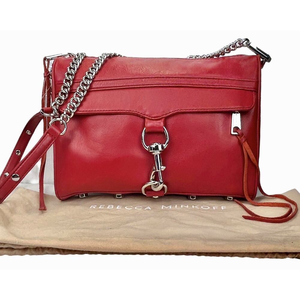 Rebecca Minkoff MAC Large Crossbody Bag Red Silver Tone Studs Chain Dust Bag NWT